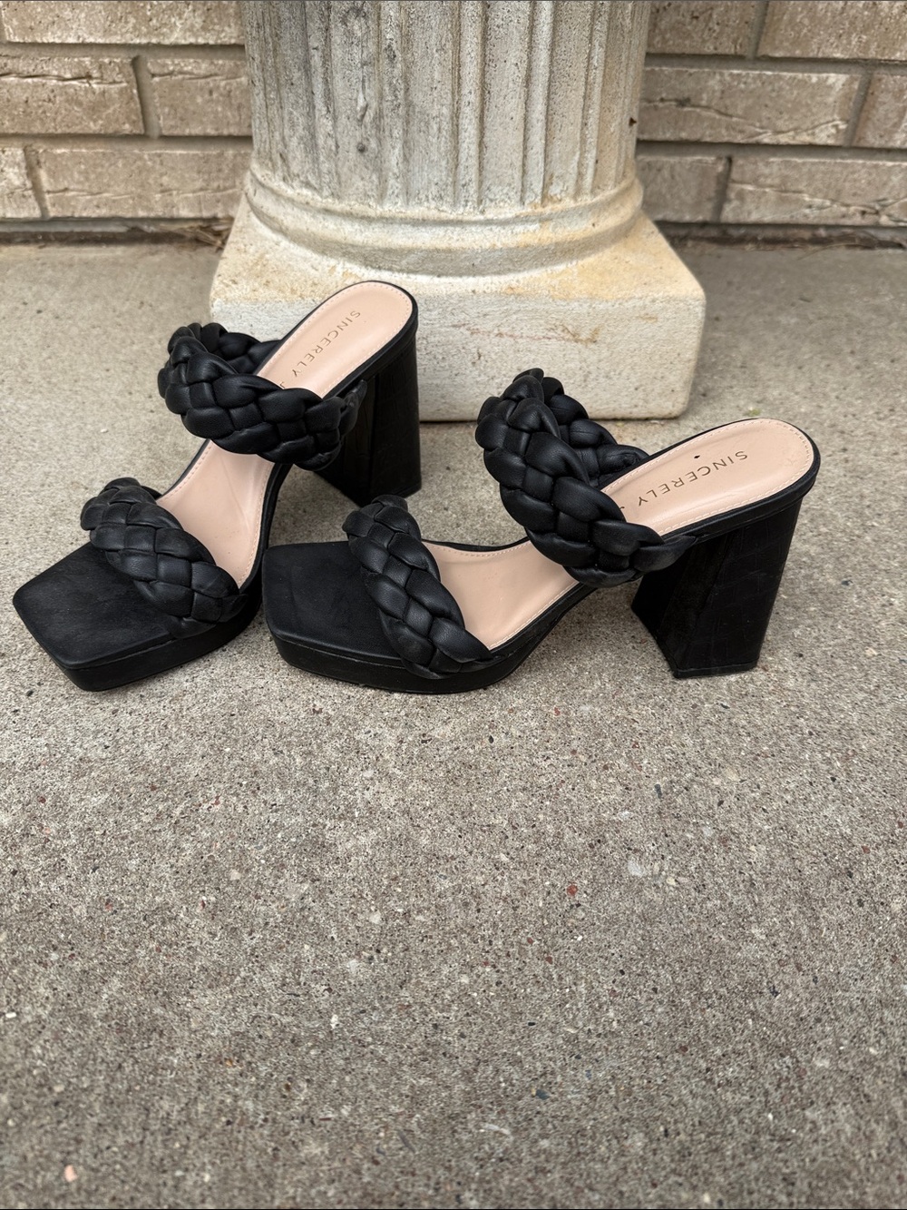 Sincerly Jules Black Braided Platform Block Heel Sandals